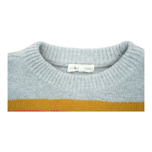 Lou And Grey For Loft Sweater Knit Size Small Striped Gray Pink Yellow Soft - Picture 3 of 4